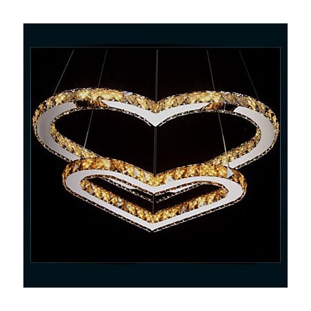 Lámpara de araña colgante de cristal K9 transparente o ámbar con forma de corazón doble, lámparas de techo Lámpara de araña colgante de cristal K9 transparente o ámbar con forma de corazón doble, lámparas de techo