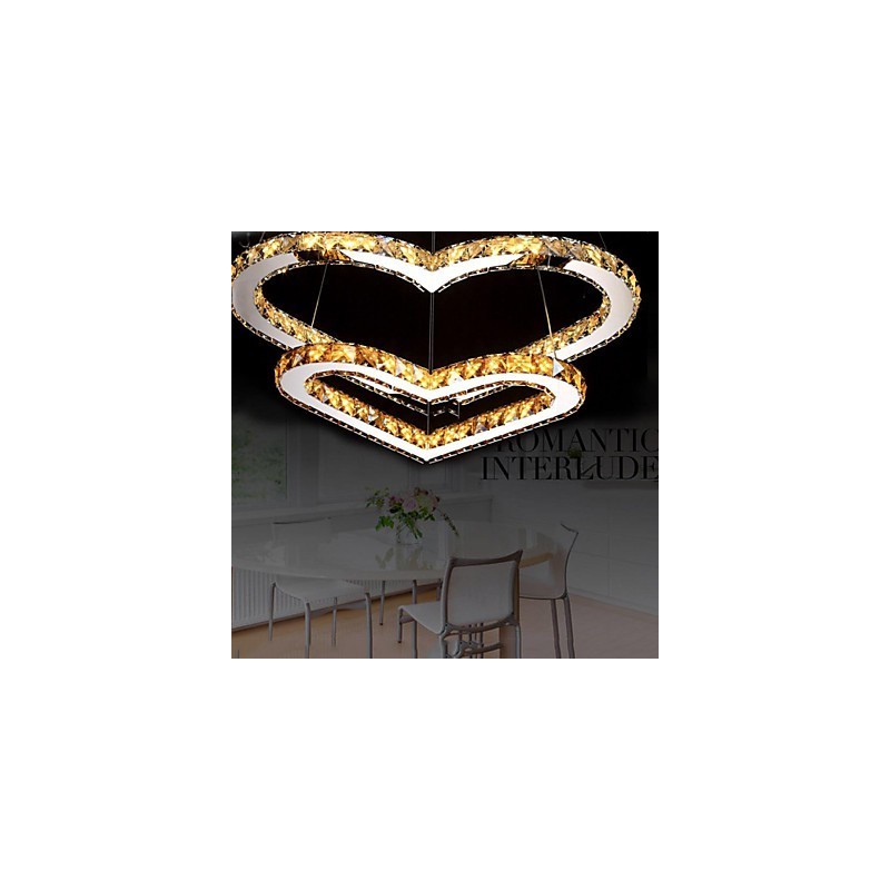 Lámpara de araña colgante de cristal K9 transparente o ámbar con forma de corazón doble, lámparas de techo