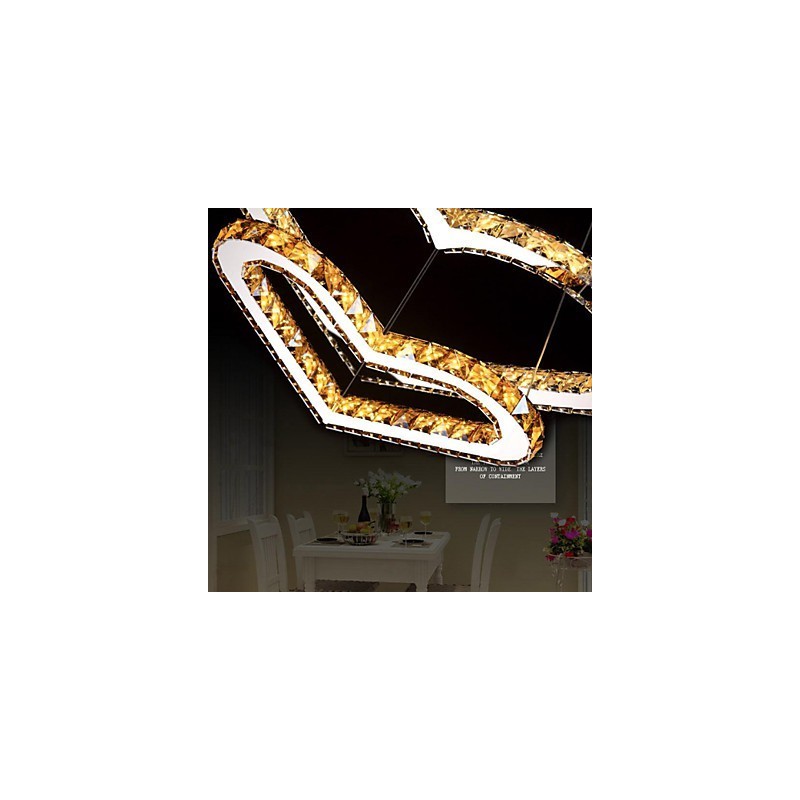 Lámpara de araña colgante de cristal K9 transparente o ámbar con forma de corazón doble, lámparas de techo