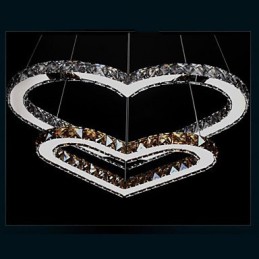 Lámpara de araña colgante de cristal K9 transparente o ámbar con forma de corazón doble, lámparas de techo