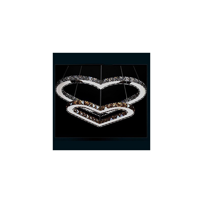 Lámpara de araña colgante de cristal K9 transparente o ámbar con forma de corazón doble, lámparas de techo
