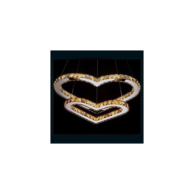 Lámpara de araña colgante de cristal K9 transparente o ámbar con forma de corazón doble, lámparas de techo