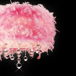 Lámpara colgante de cristal con 5 luces y pantalla de plumas rosas