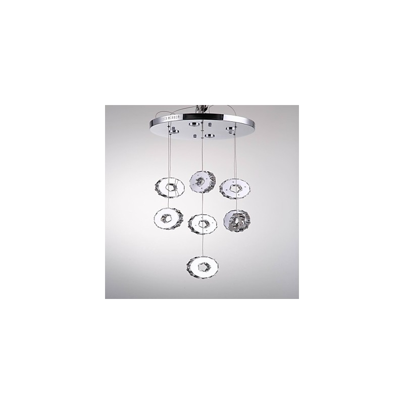 Lámpara de araña moderna de cristal de acero inoxidable de siete anillos y siete luces de alta calidad