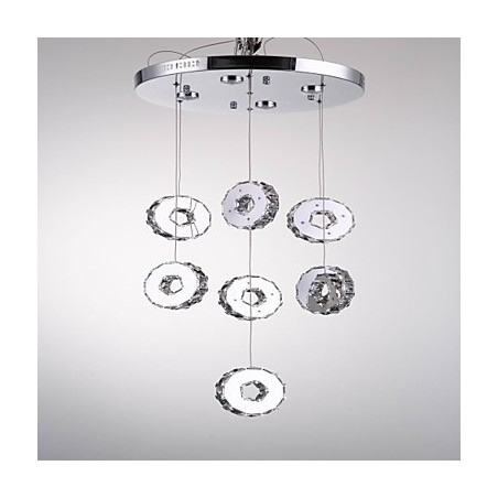 Lámpara de araña moderna de cristal de acero inoxidable de siete anillos y siete luces de alta calidad Lámpara de araña moderna de cristal de acero inoxidable de siete anillos y siete luces de alta calidad