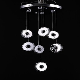 Lámpara de araña moderna de cristal de acero inoxidable de siete anillos y siete luces de alta calidad