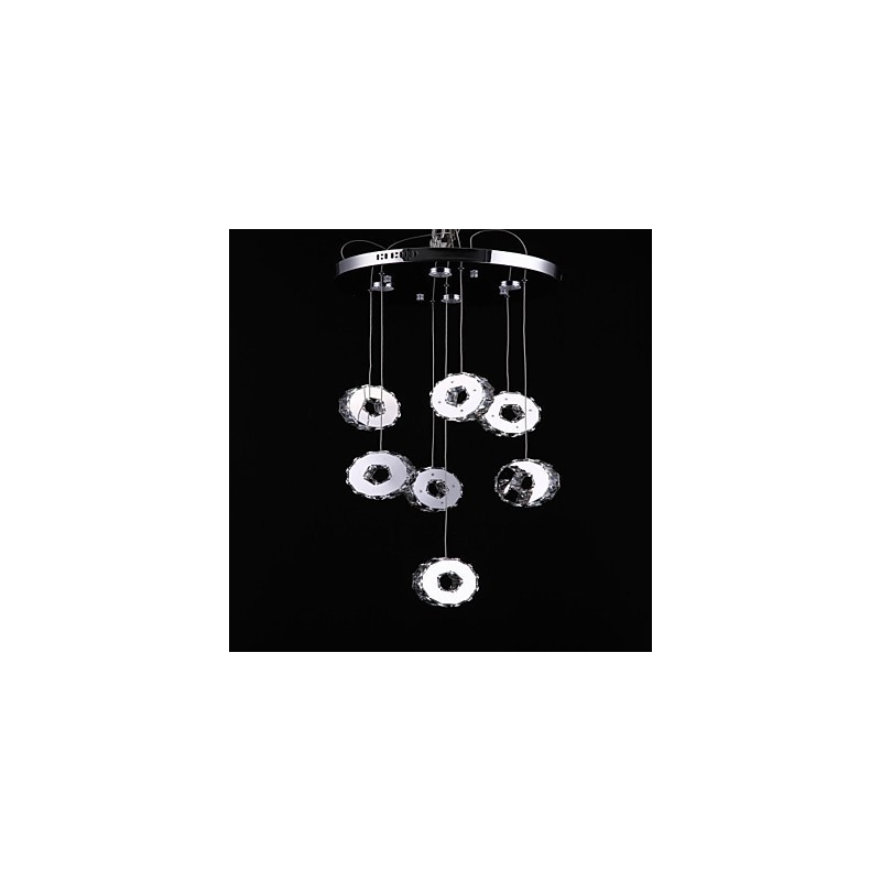 Lámpara de araña moderna de cristal de acero inoxidable de siete anillos y siete luces de alta calidad