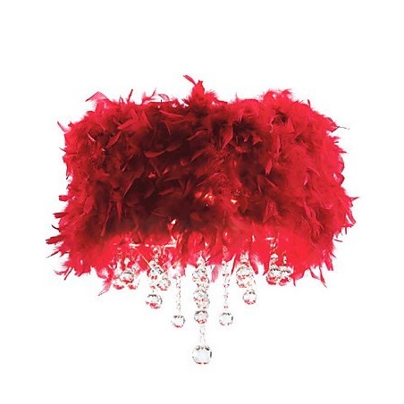 Lámpara colgante de cristal con 3 luces y pantalla de plumas rojas Lámpara colgante de cristal con 3 luces y pantalla de plumas rojas