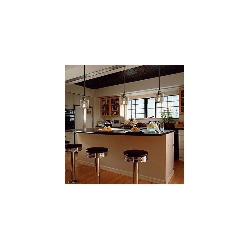 Lámpara colgante de vidrio, latón, estilo retro, vintage, industrial, para cafetería o garaje.