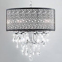 Lámpara colgante moderna de 4 luces con gotas de cristal