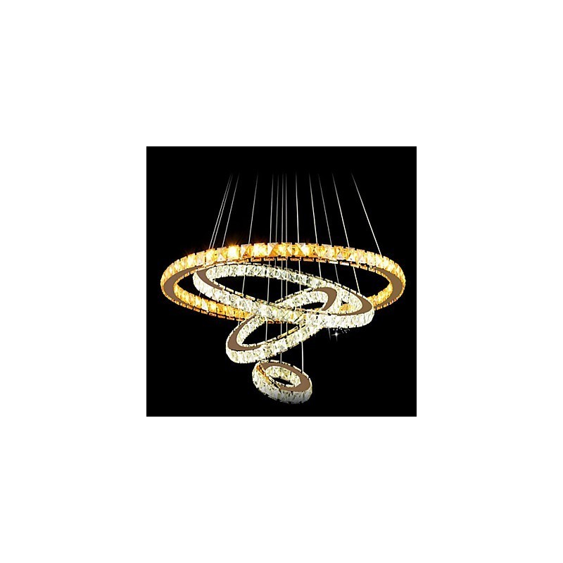 Lámpara colgante de cristal K9 para techo, cristal transparente, redonda, 4 anillos, anillo grande (blanco cálido), otro (blanco frío).