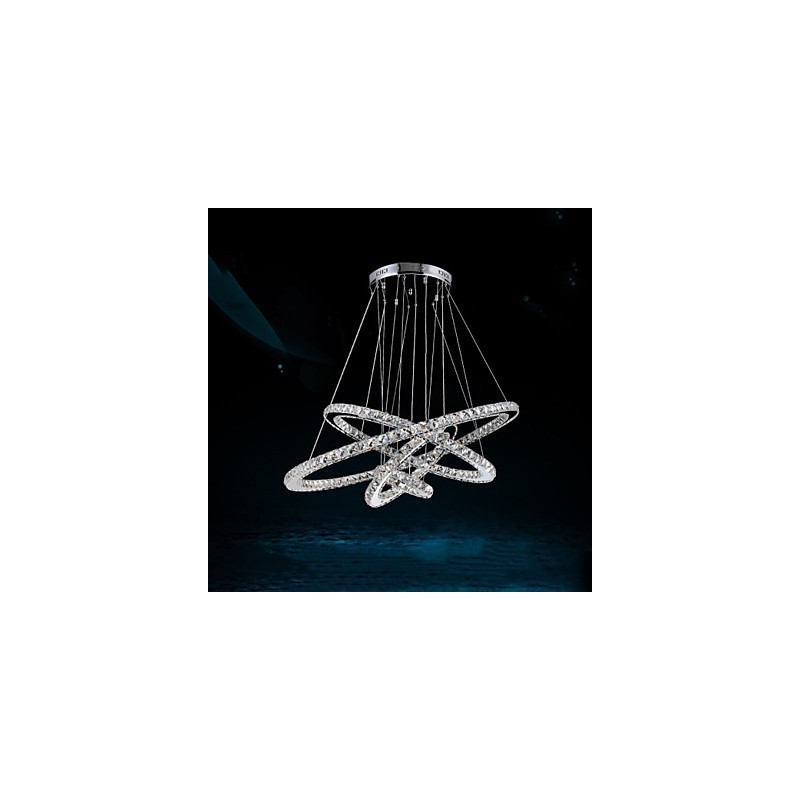 Lámpara colgante de cristal K9 para techo, cristal transparente, redonda, 4 anillos, anillo grande (blanco cálido), otro (blanco frío).