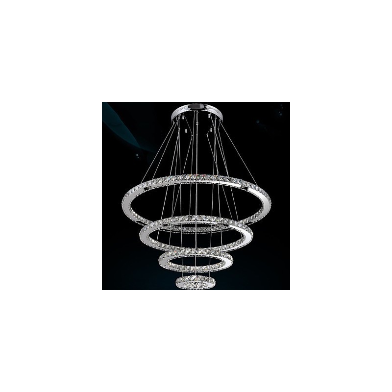 Lámpara colgante de cristal K9 para techo, cristal transparente, redonda, 4 anillos, anillo grande (blanco cálido), otro (blanco frío).