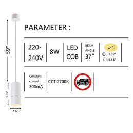 GE 05032 8W 136mm 1 Luz Mini Lámpara Colgante Blanco Empolvado con Aluminio