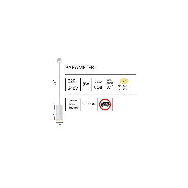 GE 05032 8W 136mm 1 Luz Mini Lámpara Colgante Blanco Empolvado con Aluminio