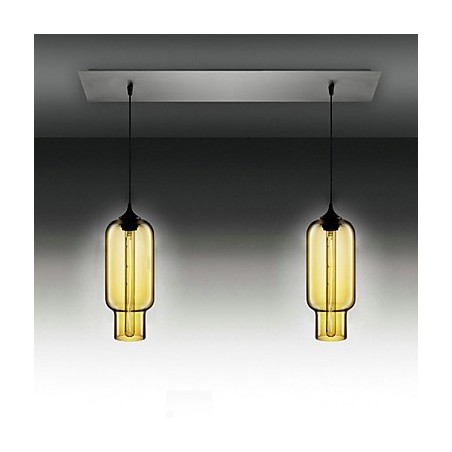 Lámpara colgante moderna de cristal transparente con 2 luces en diseño de burbujas y acabado galvanizado. Lámpara colgante moderna de cristal transparente con 2 luces en diseño de burbujas y acabado galvanizado.