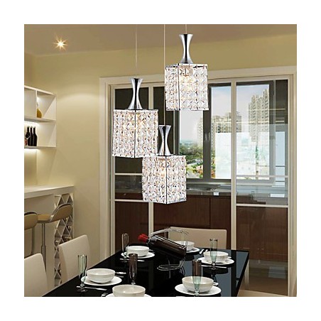 Lámpara colgante de cristal K9 con marco de metal de 3 luces, con bombilla incluida Lámpara colgante de cristal K9 con marco de metal de 3 luces, con bombilla incluida