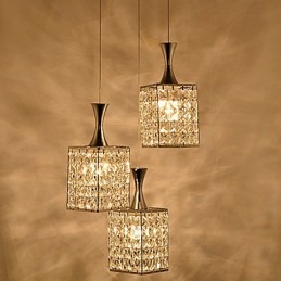 Lámpara colgante de cristal K9 con marco de metal de 3 luces, con bombilla incluida