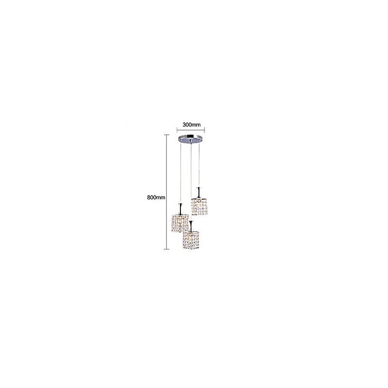 Lámpara colgante de cristal K9 con marco de metal de 3 luces, con bombilla incluida