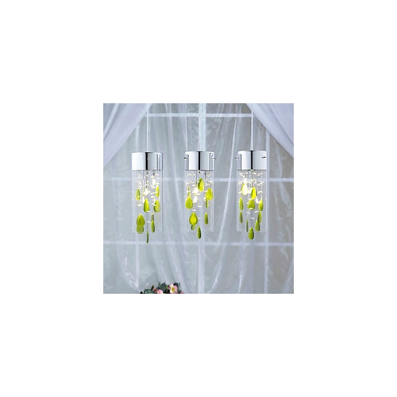 Lámpara colgante artística de cristal con decoraciones verdes y base de bombilla G4