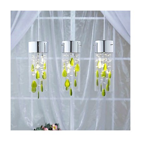 Lámpara colgante artística de cristal con decoraciones verdes y base de bombilla G4 Lámpara colgante artística de cristal con decoraciones verdes y base de bombilla G4