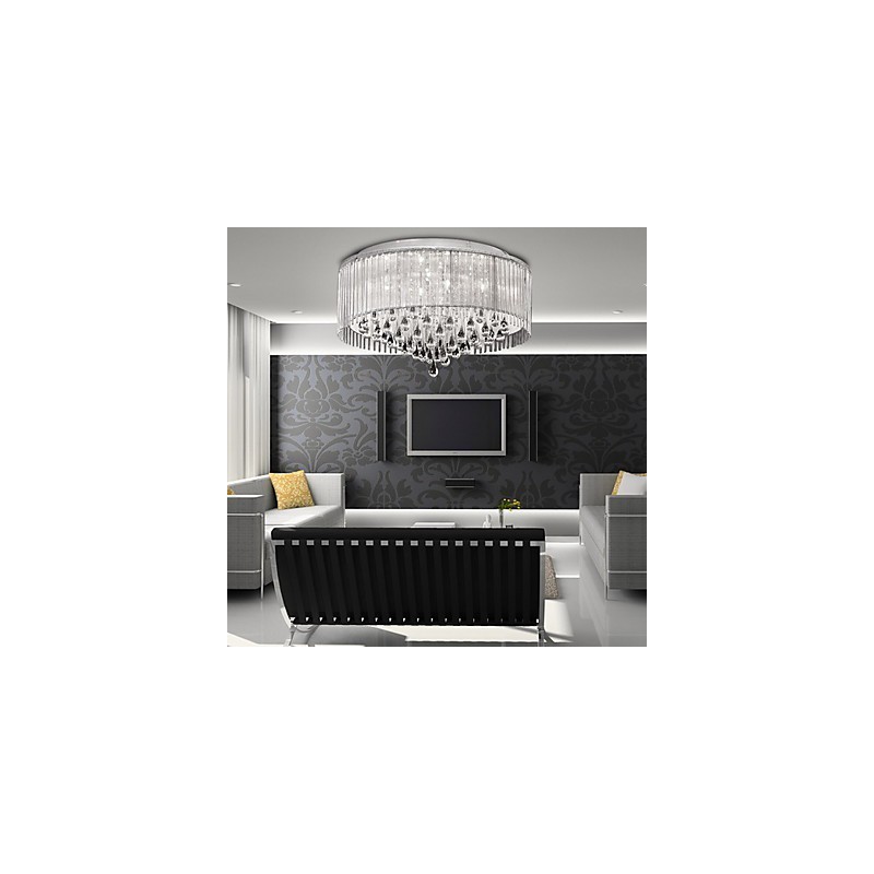 Elegante lámpara colgante de cristal con 8 luces y pantalla cilíndrica