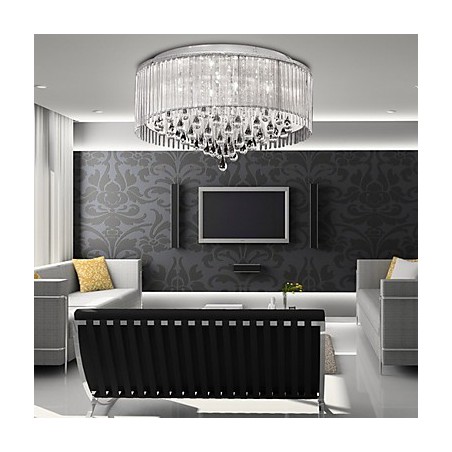 Elegante lámpara colgante de cristal con 8 luces y pantalla cilíndrica Elegante lámpara colgante de cristal con 8 luces y pantalla cilíndrica