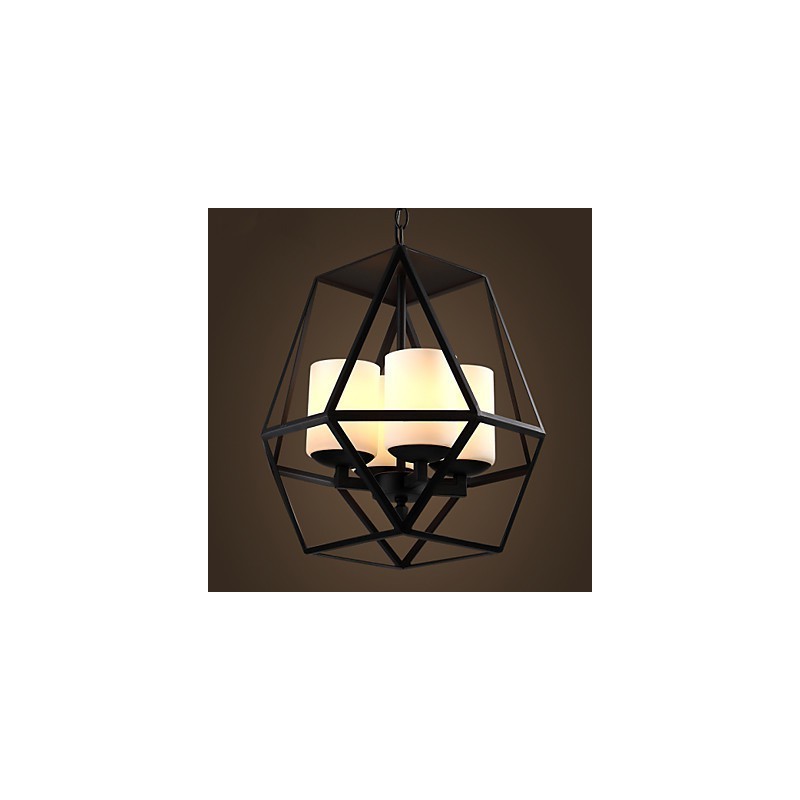 Lámpara de araña moderna de hierro negro vintage americana de nivel superior, 4 luces