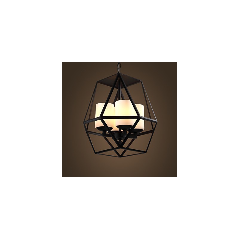 Lámpara de araña moderna de hierro negro vintage americana de nivel superior, 4 luces