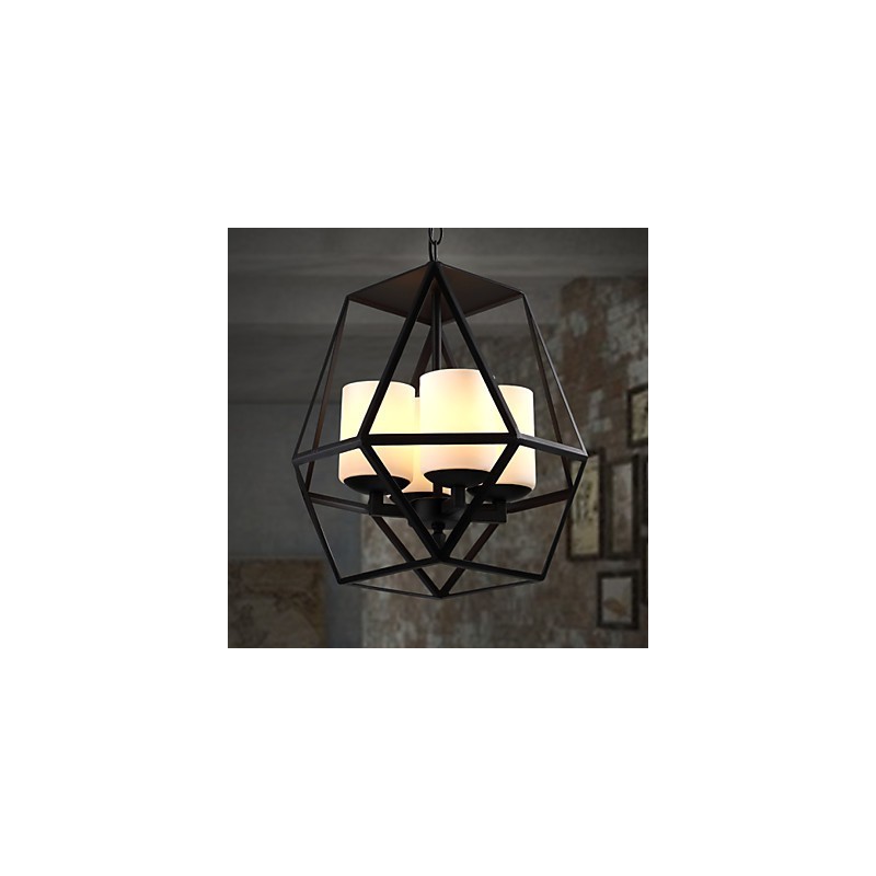 Lámpara de araña moderna de hierro negro vintage americana de nivel superior, 4 luces