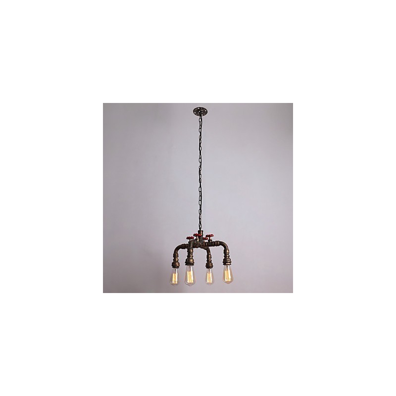 Lámpara colgante con pintura retro de 4 luces y diseño de pipa de agua