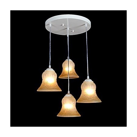 Lámpara colgante blanca de cuatro luces con pantalla de cristal dorado a mano, estilo retro europeo clásico. Lámpara colgante blanca de cuatro luces con pantalla de cristal dorado a mano, estilo retro europeo clásico.