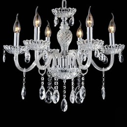 Lámpara de araña de cristal estilo palacio de 6 luces con bombilla de vela