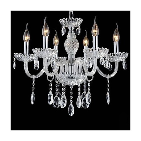 Lámpara de araña de cristal estilo palacio de 6 luces con bombilla de vela Lámpara de araña de cristal estilo palacio de 6 luces con bombilla de vela