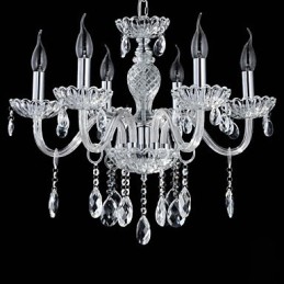 Lámpara de araña de cristal estilo palacio de 6 luces con bombilla de vela