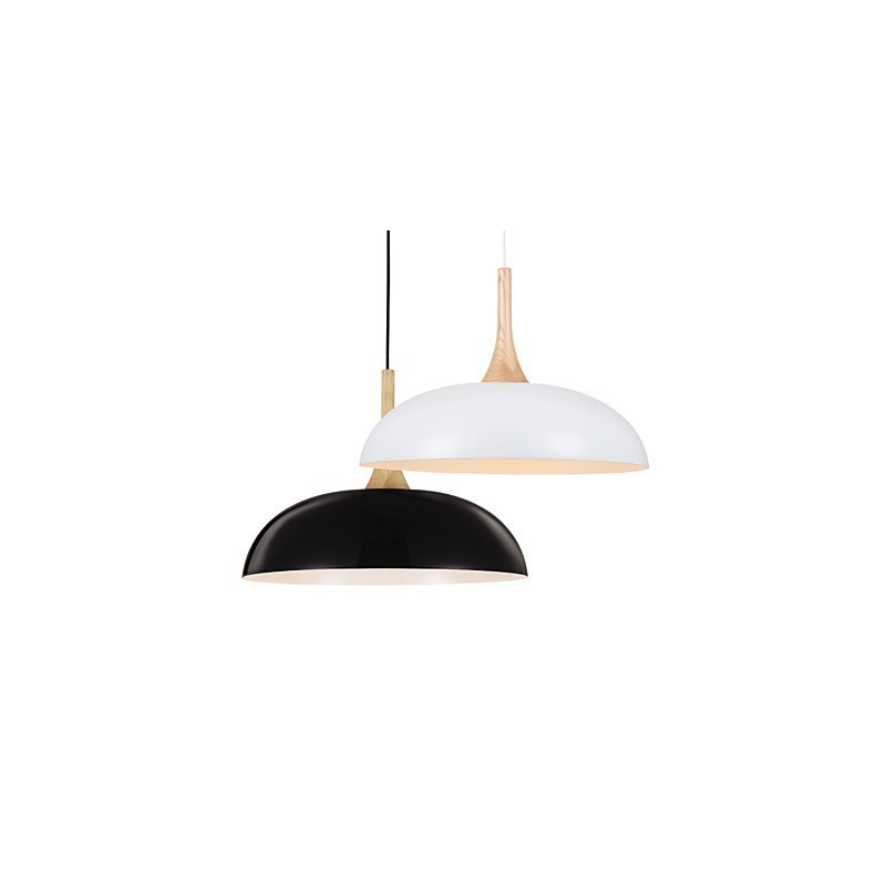 Lámpara colgante artística mini de 1 luz, moderna simplicidad, acabado en blanco y negro, de aluminio y madera.