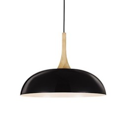 Lámpara colgante artística mini de 1 luz, moderna simplicidad, acabado en blanco y negro, de aluminio y madera.