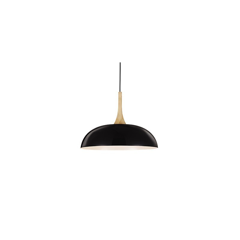 Lámpara colgante artística mini de 1 luz, moderna simplicidad, acabado en blanco y negro, de aluminio y madera.