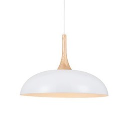 Lámpara colgante artística mini de 1 luz, moderna simplicidad, acabado en blanco y negro, de aluminio y madera.
