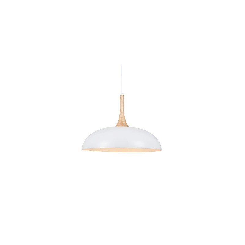 Lámpara colgante artística mini de 1 luz, moderna simplicidad, acabado en blanco y negro, de aluminio y madera.