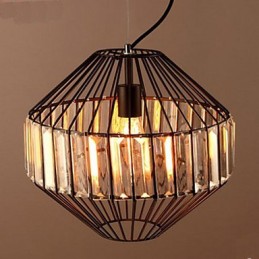 Lámpara de araña de cristal con forma de jaula de pájaros de hierro forjado vintage