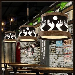 Lámpara de araña pastoral sencilla de cáñamo estilo cafetería retro americana