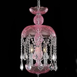 Lámpara colgante moderna de cristal con 3 luces en pantalla rosa