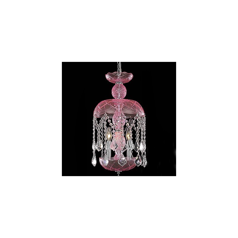 Lámpara colgante moderna de cristal con 3 luces en pantalla rosa