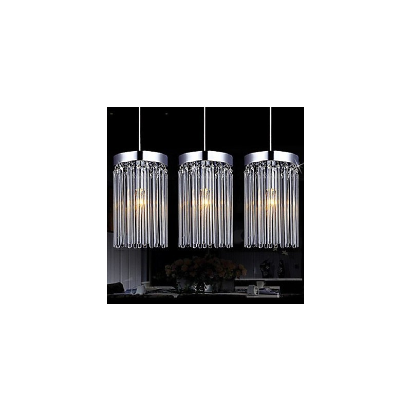 Lámpara colgante moderna de 3 luces con varilla de cristal