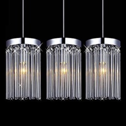 Lámpara colgante moderna de 3 luces con varilla de cristal