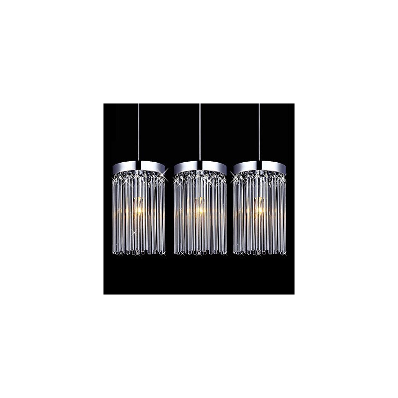 Lámpara colgante moderna de 3 luces con varilla de cristal