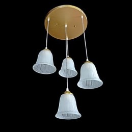 Lámpara colgante de bronce con cuatro luces y pantalla de cristal, estilo retro clásico europeo.