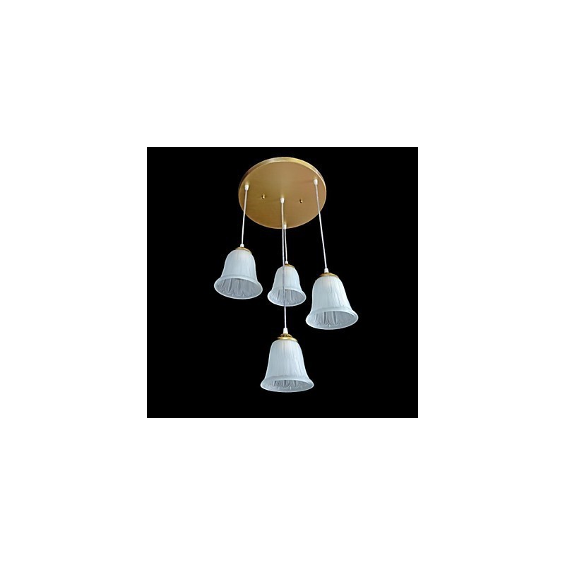 Lámpara colgante de bronce con cuatro luces y pantalla de cristal, estilo retro clásico europeo.
