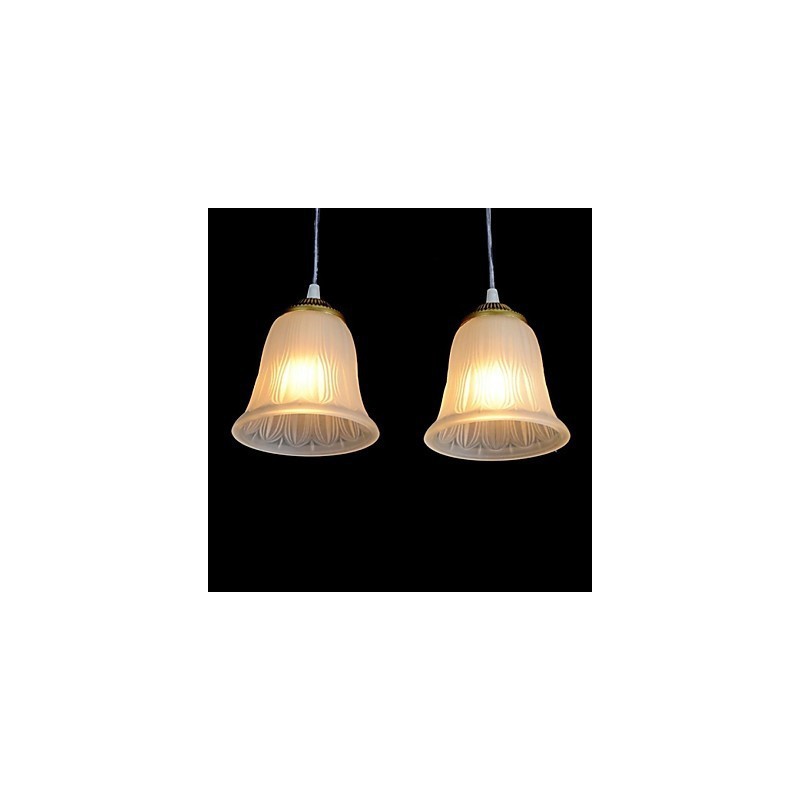 Lámpara colgante de bronce con cuatro luces y pantalla de cristal, estilo retro clásico europeo.
